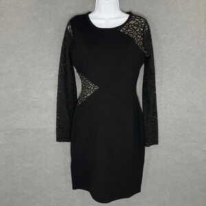 BCBGMAXAZRIA Bodycon Dress Sz M Black Lace Long Sleeve Party Cocktail‎
